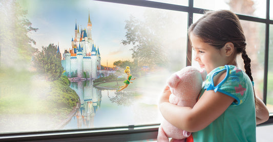 Cute girl looking at the tinkerbell and the Disney's magic kingdom castle